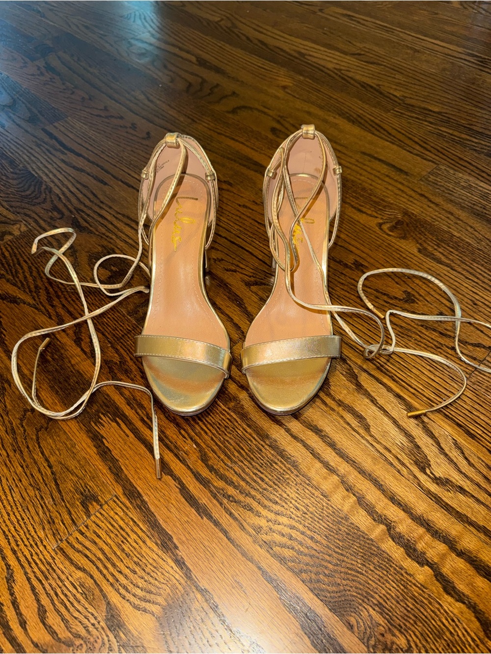 Lulus Gold Strappy Lace-Up Women's Block Heels
